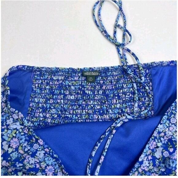 Wild Fable Womens Tiered Mini Skirt S Blue Floral Drawstring Waist Cottagecore - Picture 3 of 5